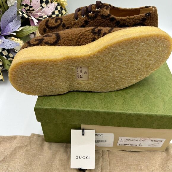 Men’s Gucci wool Shearling lace up shoes size 8, made in Italy - Picture 9 of 9